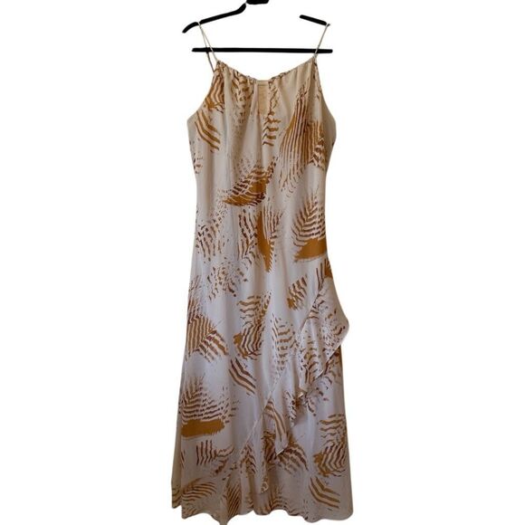 Banana Republic Ecru & Rust Spaghetti Strap Ruffled Maxi Dress Sz L Tropical - Picture 2 of 13